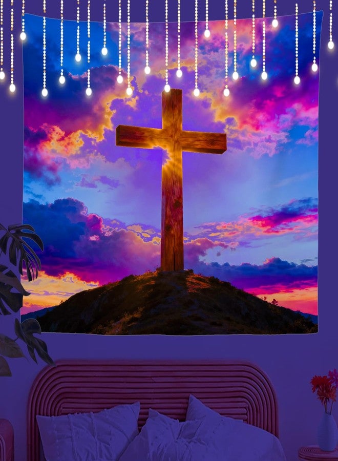 Shrahala Orange Cross At Sunset Wall Tapestry, Black Easter Wall Hanging Blacklight Tapestry Polyester Fiber White Hem Around For Dorm Room Bedroom 39.1 X 59.1 In - Image 2